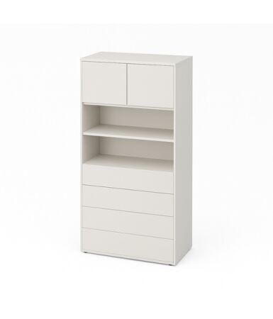 Regał z szufladami na dole i drzwiami na górze