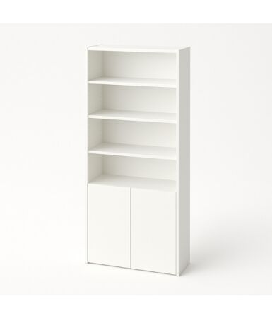 Regał biurowy z podwójnymi frontami wpuszczanymi na dole