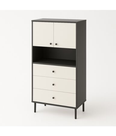 Regał z szufladami na dole i drzwiami na górze