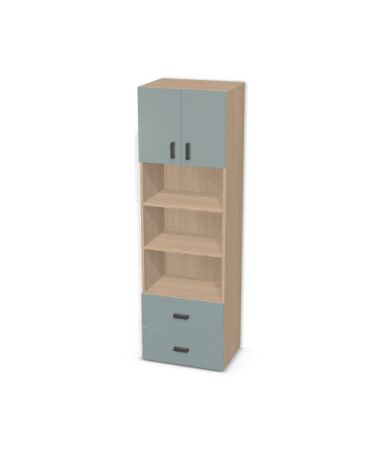 Regał z szufladami na dole i drzwiami na górze