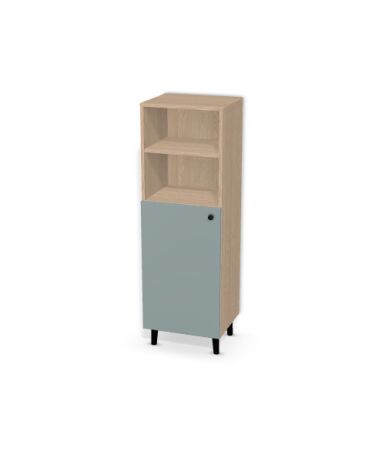 Regał z pojedynczymi drzwiczkami na dole